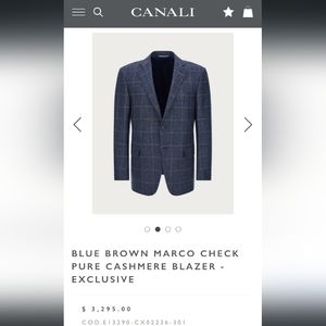 CANALI BLUE BROWN MARCO CHECK PURE CASHMERE BLAZER